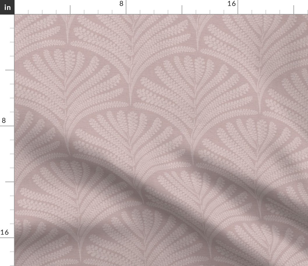 Damask with fern fans pastel pink / kept love letters on darker mute pink  linen   - small scale