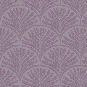 Damask with fern fans  purple on muted mauve  linen  - small scale