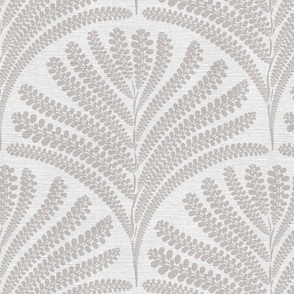 Damask with brown beige fern fans  on off white  linen  - medium scale