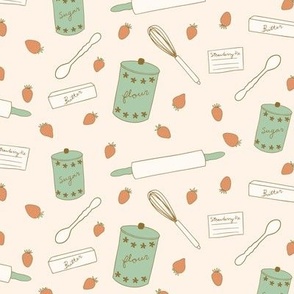 Vintage Strawberry Pie in Mint (large scale) | retro kitchen baking illustrations print