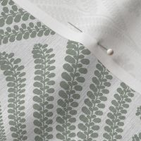 Damask with fern fans heather grey green on off-white / silver  linen  - small scale
