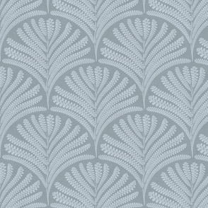 Damask with fern fans light blue / Instinct on muted blue / coastline linen  - small scale