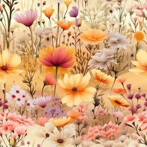Medium Scale Soft Pastel Wildflower Meadow