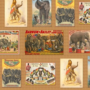 Vintage Circus Elephant Posters on Beige