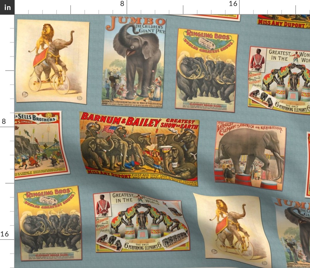 Vintage Circus Elephants Posters on Blue