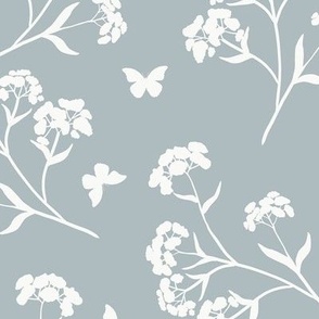 Hand Drawn Wildflower  Silhouette Coastal Blue and Cream Large Scale