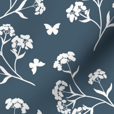 Hand Drawn Wildflower Silhouette Grand Millennial Navy and Cream Large Scale