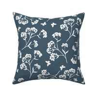 Hand Drawn Wildflower Silhouette Grand Millennial Navy and Cream Large Scale