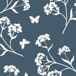 Hand Drawn Wildflower Silhouette Grand Millennial Navy and Cream Large Scale