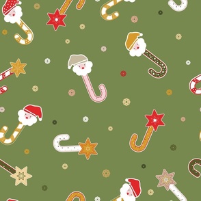 Christmas Candy Canes - Olive Green - Moss Green - Santa Claus - Sugar Cane - Festive - Sweets - Holiday Season - Kids
