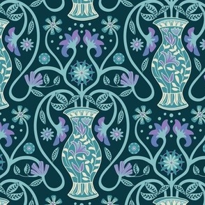 HELLENA Mediterranean Greek Vase Neo-Classical Floral Botanical in Greco-Roman Colours Teal Aqua Purple Deep Blue - SMALL Scale - UnBlink Studio by Jackie Tahara