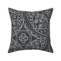 vintage silver grey ornaments on a charcoal black background -  large scale