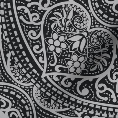 vintage silver grey ornaments on a charcoal black background -  large scale