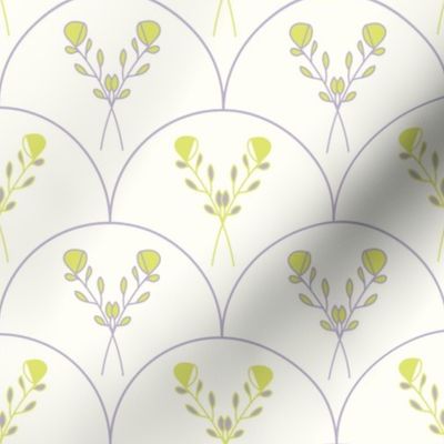 Spring Flowers - Scallop Pattern - Light And Pretty Green and Mauve. 