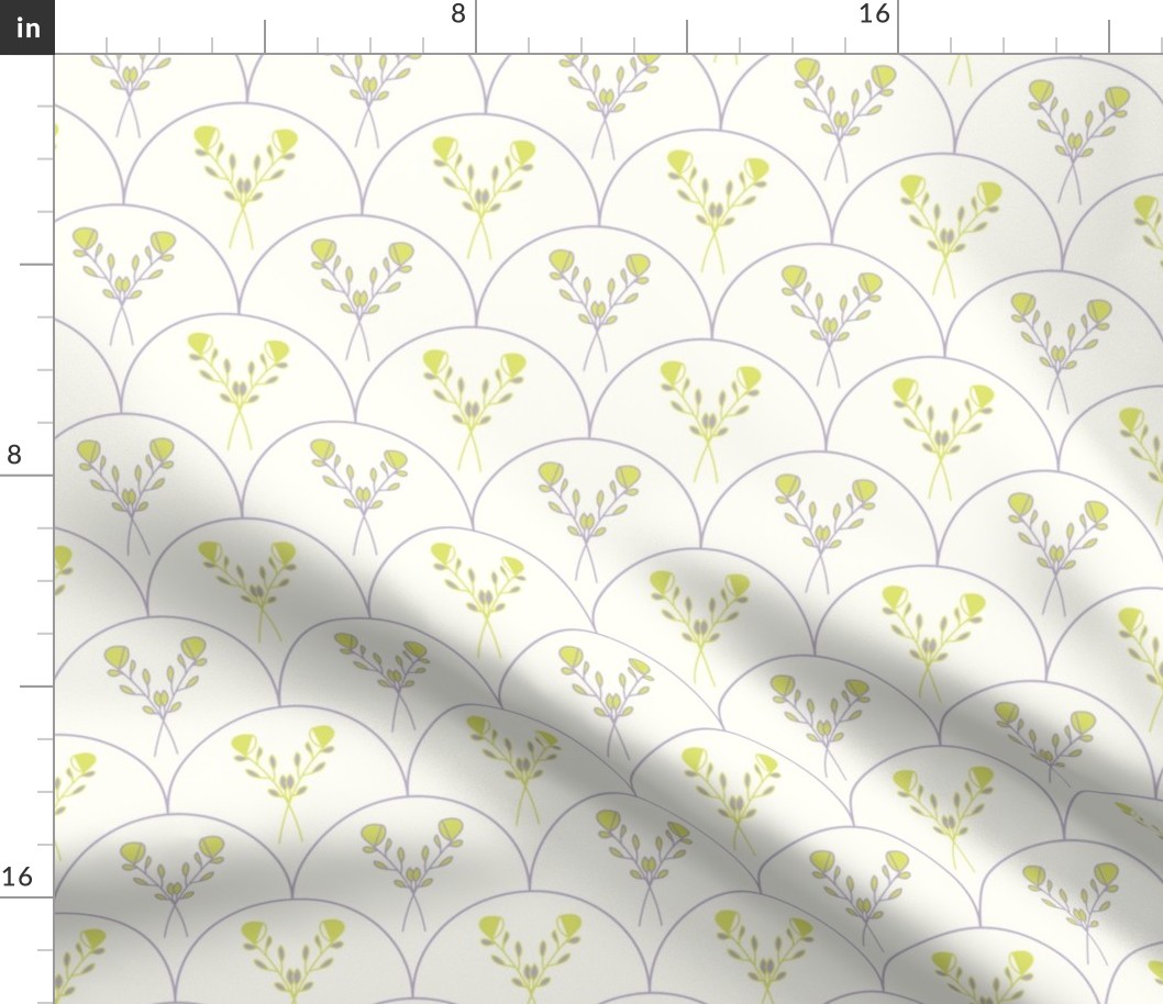 Spring Flowers - Scallop Pattern - Light And Pretty Green and Mauve. 