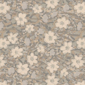 Neutral floral painterly watercolor grey, brown, ecru large scale