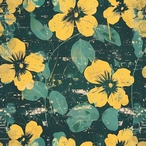 Medium Scale Spring Grunge Floral Yellow Flowers