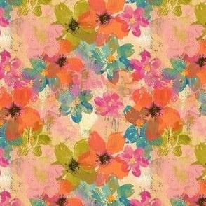 Small Scale Spring Grunge Floral Colorful Daisy Flowers