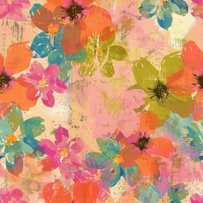 Large Scale Spring Grunge Floral Colorful Daisy Flowers
