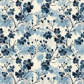 Small Scale Spring Grunge Floral Navy Flower Vines