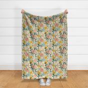 Large Scale Spring Grunge Floral Yellow and Dusty Pink Flower Vines