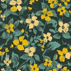 Medium Scale Spring Grunge Floral Yellow and Cream Flower Blossoms