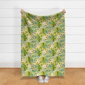 Large Scale Spring Grunge Floral Yellow and Mint Green Abstract Flowers