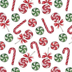 Peppermint Wonderland, Christmas Candy Canes, Lollipops and Mints On White,  M, 6"