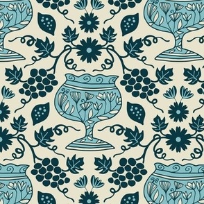 DIONYSIAN Mediterranean Greek Vase Neo-Classical Lemon Fruit Grape Leaf Floral in Greco-Roman Colours Deep Blue Aqua Warm White - SMALL Scale - UnBlink Studio by Jackie Tahara