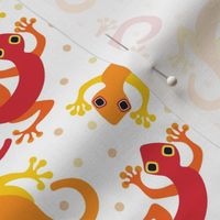 (S) Cute Gecko Lizards in Bright Colors  Red and Orange on White  with Polka Dots