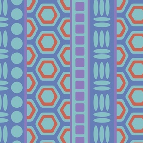 BYZANTIUM Mediterranean Greek Abstract Geometric Hexagon Stripes in Greco-Roman Colours Aqua Purple Terracotta Blue - LARGE Scale - UnBlink Studio by Jackie Tahara