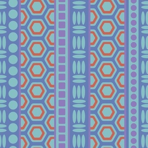 BYZANTIUM Mediterranean Greek Abstract Geometric Hexagon Stripes in Greco-Roman Colours Aqua Purple Terracotta Blue - MEDIUM Scale - UnBlink Studio by Jackie Tahara