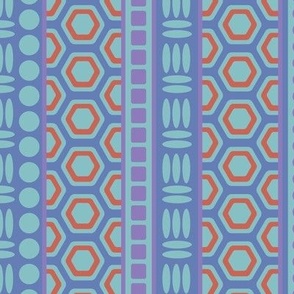 BYZANTIUM Mediterranean Greek Abstract Geometric Hexagon Stripes in Greco-Roman Colours Aqua Purple Terracotta Blue - SMALL Scale - UnBlink Studio by Jackie Tahara