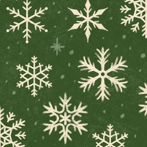 (Large Scale) Snowflakes on Evergreen Green Chalkboard | Winter Christmas Snowing Textured