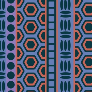 BYZANTIUM Mediterranean Greek Abstract Geometric Hexagon Stripes in Greco-Roman Colours Purple Deep Blue Terracotta Blue - LARGE Scale - UnBlink Studio by Jackie Tahara