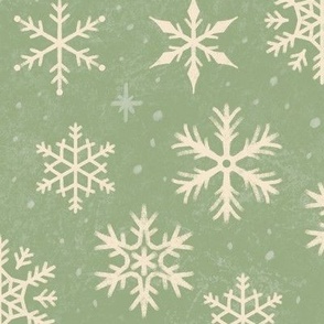 (Large Scale) Snowflakes on Laurel Green Chalkboard | Winter Christmas Snowing Textured