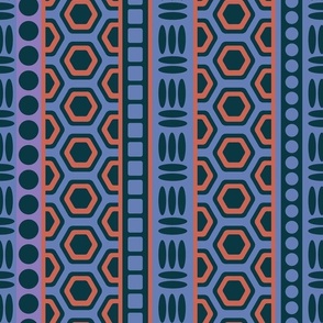 BYZANTIUM Mediterranean Greek Abstract Geometric Hexagon Stripes in Greco-Roman Colours Purple Deep Blue Terracotta Blue - MEDIUM Scale - UnBlink Studio by Jackie Tahara