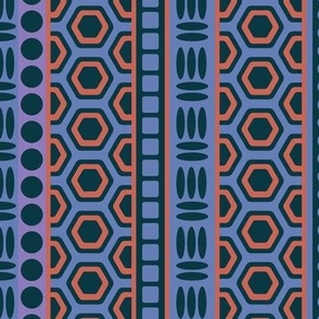 BYZANTIUM Mediterranean Greek Abstract Geometric Hexagon Stripes in Greco-Roman Colours Purple Deep Blue Terracotta Blue - SMALL Scale - UnBlink Studio by Jackie Tahara