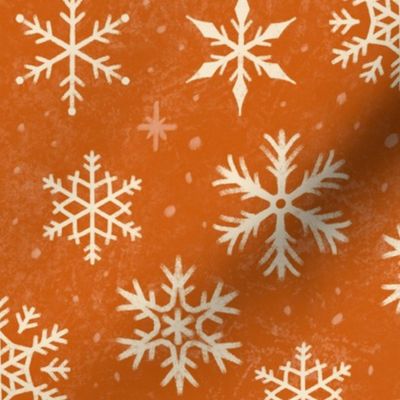 (Large Scale) Snowflakes on Burnt Orange Chalkboard | Winter Christmas Snowing Textured