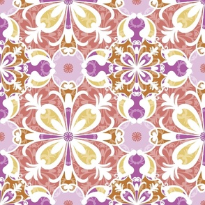 Orchid Romance Tile (lemon yellow, dusky pink, white)