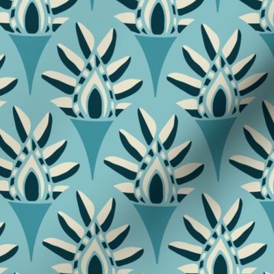 ACANTHUS Mediterranean Greek Abstract Scallop Botanical Leaves in Greco-Roman Colours Aqua Warm White Deep Blue Teal - MEDIUM Scale - UnBlink Studio by Jackie Tahara
