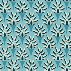 ACANTHUS Mediterranean Greek Abstract Scallop Botanical Leaves in Greco-Roman Colours Aqua Warm White Deep Blue Teal - MEDIUM Scale - UnBlink Studio by Jackie Tahara