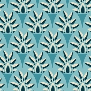 ACANTHUS Mediterranean Greek Abstract Scallop Botanical Leaves in Greco-Roman Colours Aqua Warm White Deep Blue Teal - SMALL Scale - UnBlink Studio by Jackie Tahara