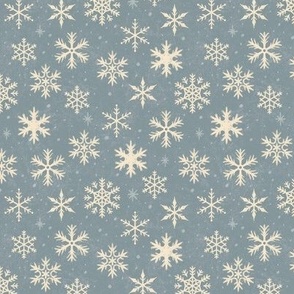 (Small Scale) Snowflakes on Smokey Country Blue Chalkboard | Winter Christmas Snowing Textured
