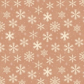 (Small Scale) Snowflakes on Caramel Taupe Chalkboard | Winter Christmas Snowing Textured