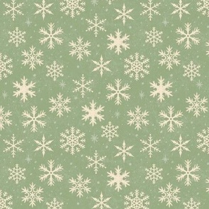 (Small Scale) Snowflakes on Laurel Green Chalkboard | Winter Christmas Snowing Textured