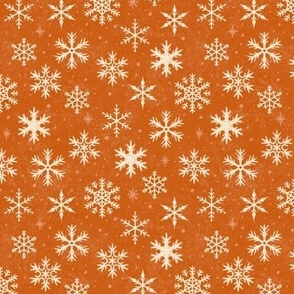 (Small Scale) Snowflakes on Burnt Orange Chalkboard | Winter Christmas Snowing Textured