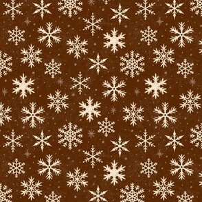 (Small Scale) Snowflakes on Mahogany Brown Chalkboard | Winter Christmas Snowing Textured