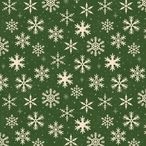 (Small Scale) Snowflakes on Evergreen Green Chalkboard | Winter Christmas Snowing Textured