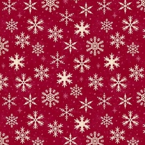 (Small Scale) Snowflakes on Cranberry Red Chalkboard | Winter Christmas Snowing Textured